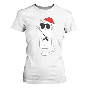 Funny Cat Fencing Christmas T Shirt For Women Cute Kitty Lover TS14 White Print Your Wear