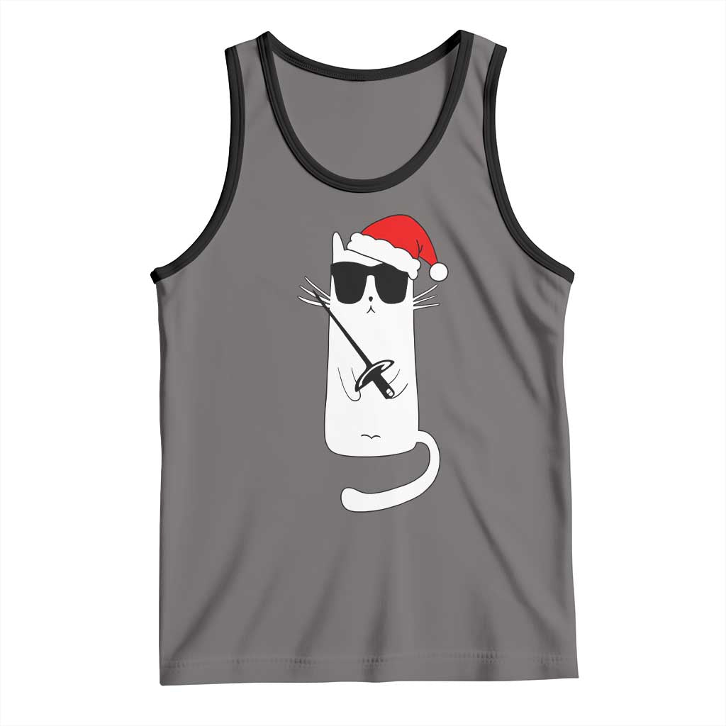 Funny Cat Fencing Christmas Tank Top Cute Kitty Lover TS14 Deep Heather Black Print Your Wear