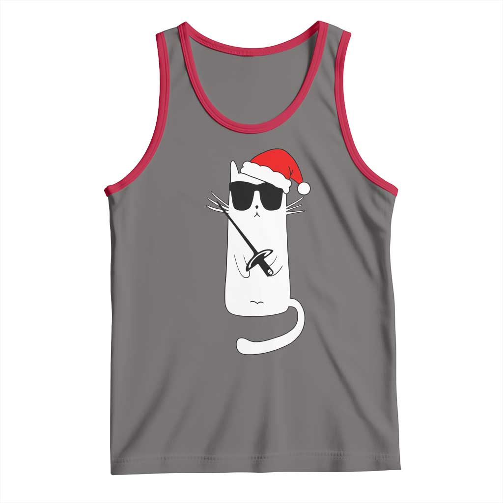 Funny Cat Fencing Christmas Tank Top Cute Kitty Lover TS14 Deep Heather Red Print Your Wear
