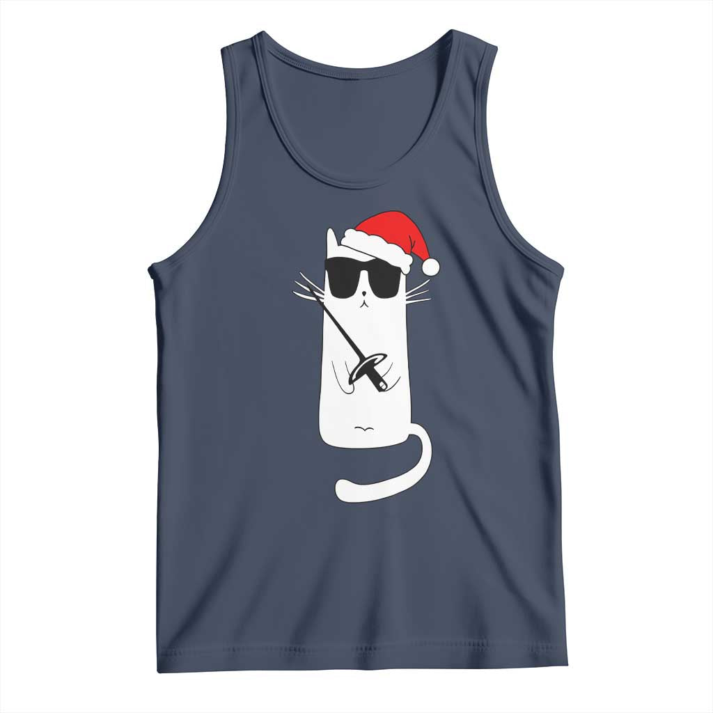 Funny Cat Fencing Christmas Tank Top Cute Kitty Lover TS14 Navy Print Your Wear