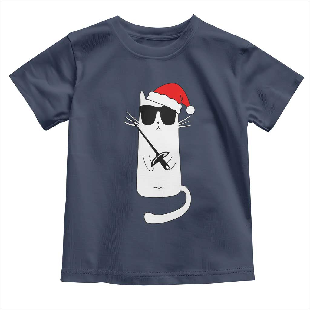 Funny Cat Fencing Christmas Toddler T Shirt Cute Kitty Lover TS14 Navy Print Your Wear