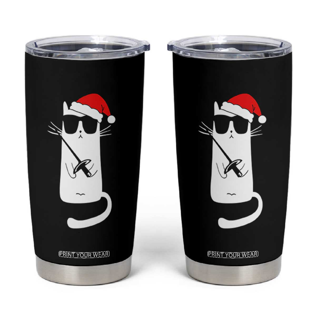 Funny Cat Fencing Christmas Tumbler Cup Cute Kitty Lover - Print Your Wear