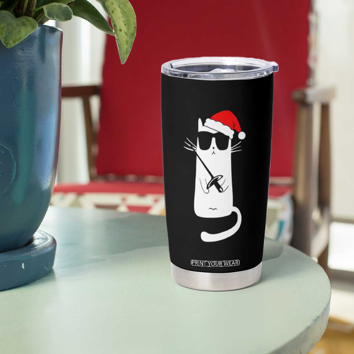 Funny Cat Fencing Christmas Tumbler Cup Cute Kitty Lover - Print Your Wear
