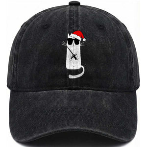 Funny Cat Fencing Christmas Washed Cotton Baseball Cap Cute Kitty Lover TS14 Washed Cap Universal Fit Black Print Your Wear
