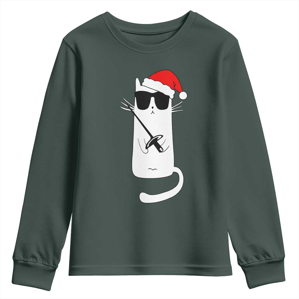 Funny Cat Fencing Christmas Youth Sweatshirt Cute Kitty Lover TS14 Dark Forest Green Print Your Wear