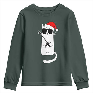 Funny Cat Fencing Christmas Youth Sweatshirt Cute Kitty Lover TS14 Dark Forest Green Print Your Wear