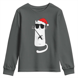 Funny Cat Fencing Christmas Youth Sweatshirt Cute Kitty Lover TS14 Dark Heather Print Your Wear
