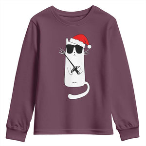 Funny Cat Fencing Christmas Youth Sweatshirt Cute Kitty Lover TS14 Maroon Print Your Wear