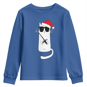 Funny Cat Fencing Christmas Youth Sweatshirt Cute Kitty Lover TS14 Royal Blue Print Your Wear