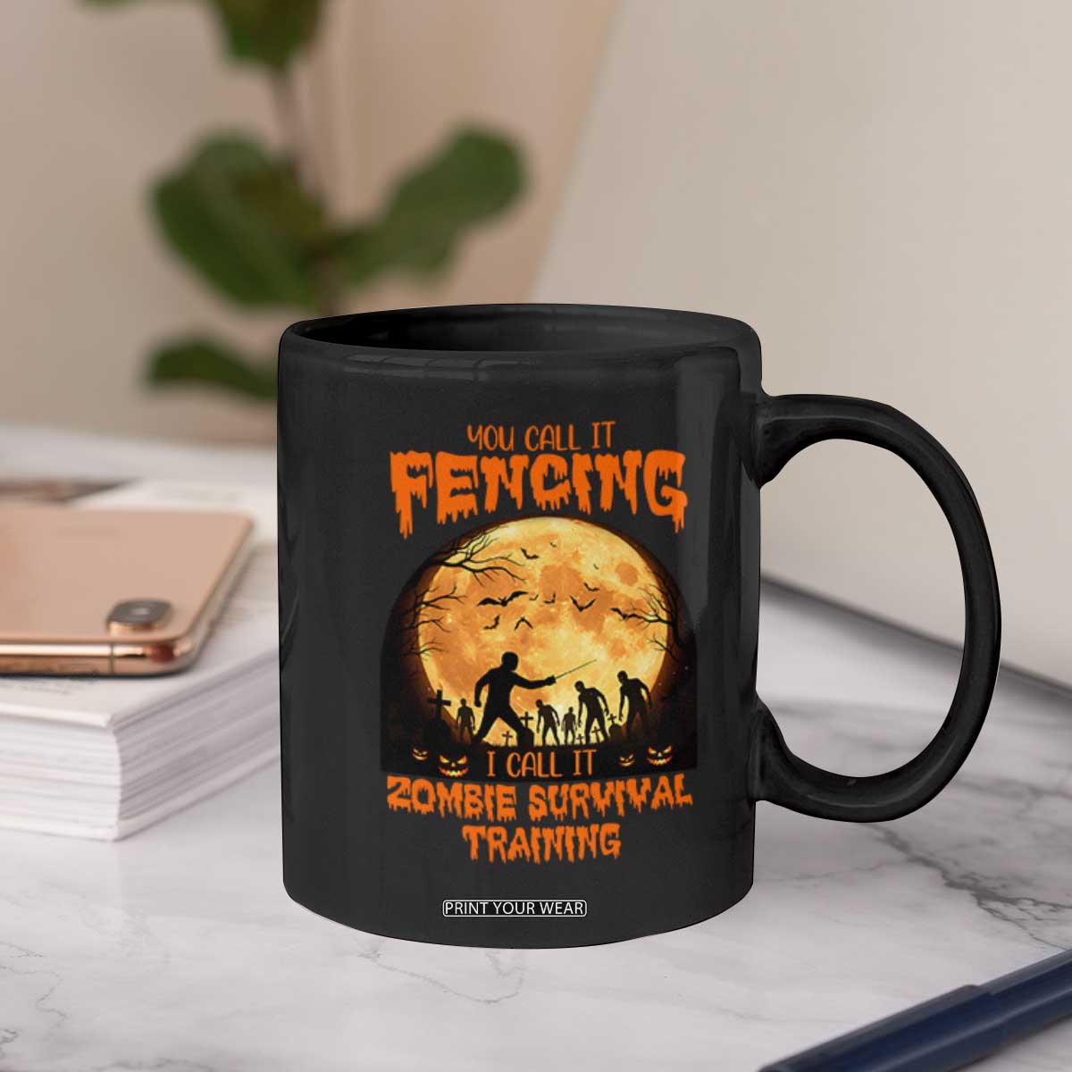 Funny Fencing Halloween Coffee Mug You Call It Fencing Zombie Survival TS14 Print Your Wear