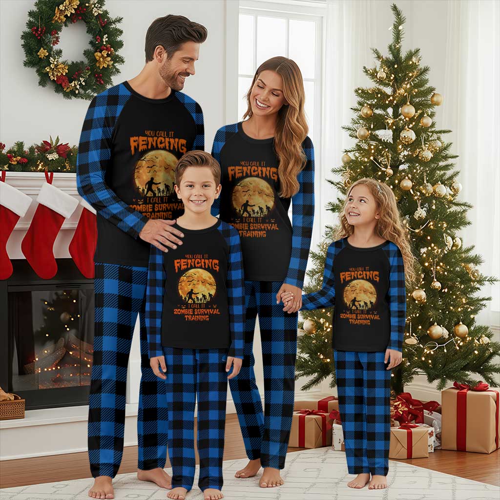 Funny Fencing Halloween Plaid Pajama Set You Call It Fencing Zombie Survival TS14 Blue Plaid Print Your Wear