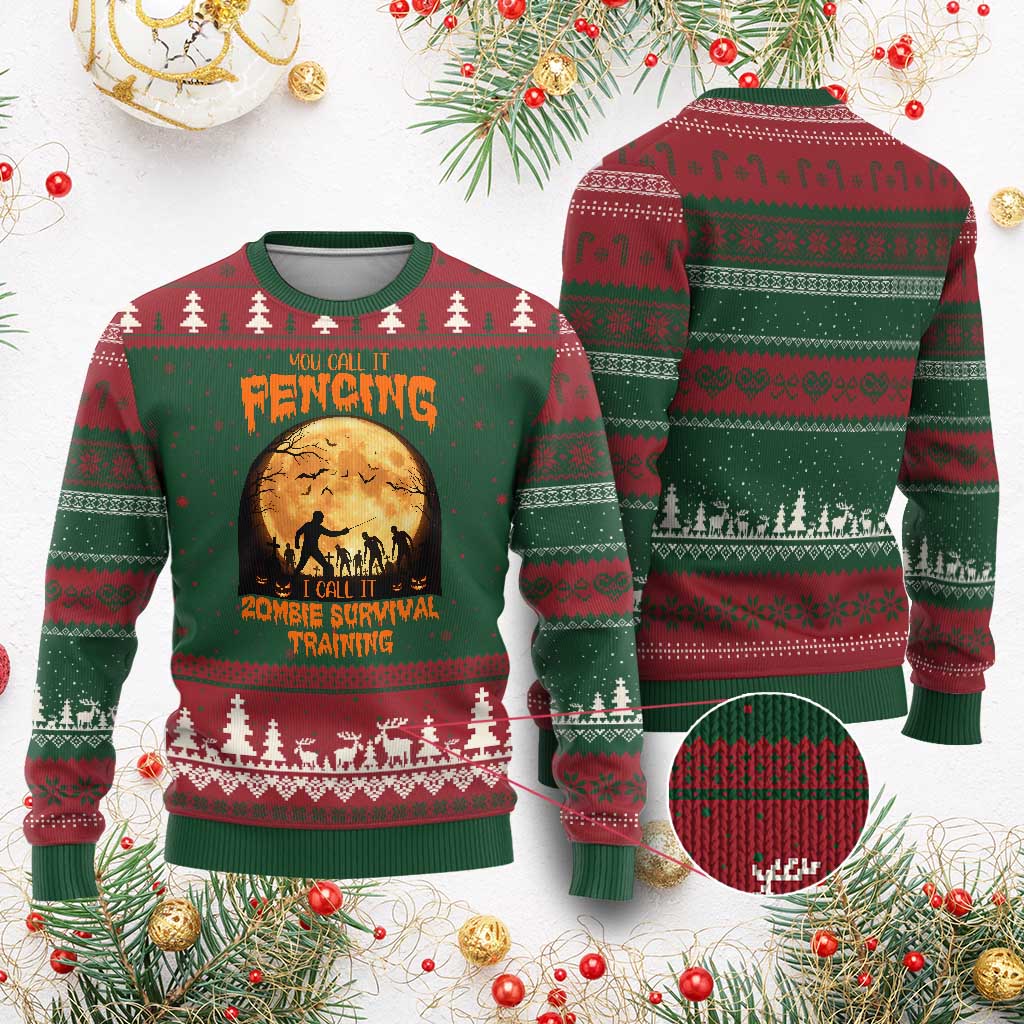 Funny Fencing Halloween Ugly Christmas Sweater You Call It Fencing Zombie Survival TS14 Red Green Print Your Wear