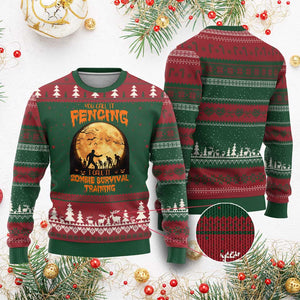Funny Fencing Halloween Ugly Christmas Sweater You Call It Fencing Zombie Survival TS14 Red Green Print Your Wear