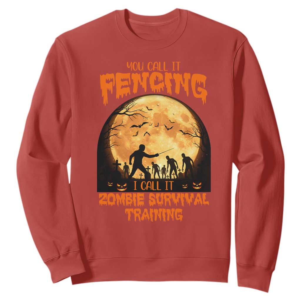 Funny Fencing Halloween Sweatshirt You Call It Fencing Zombie Survival TS14 Red Print Your Wear