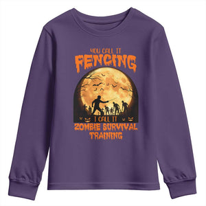 Funny Fencing Halloween Youth Sweatshirt You Call It Fencing Zombie Survival TS14 Purple Print Your Wear