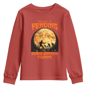 Funny Fencing Halloween Youth Sweatshirt You Call It Fencing Zombie Survival TS14 Red Print Your Wear