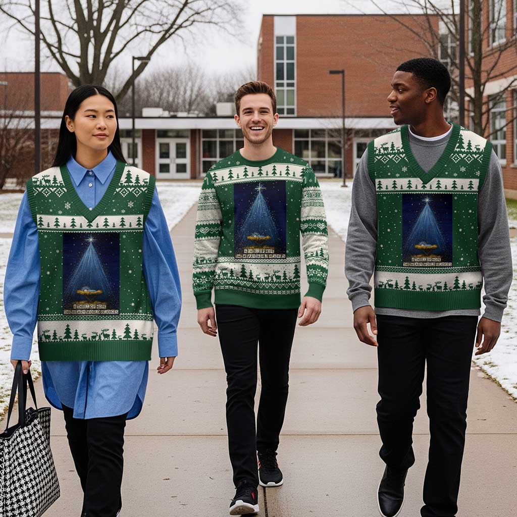 Nativity Scene Xmas V-Neck Knit Sweater Vest Biible Baby Jesus Christian TS14 Forest Green Beige Print Your Wear