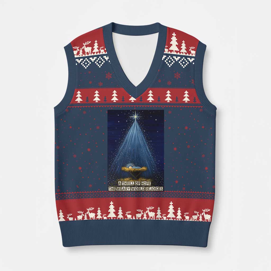 Nativity Scene Xmas V-Neck Knit Sweater Vest Biible Baby Jesus Christian TS14 Navy Red Print Your Wear