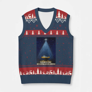 Nativity Scene Xmas V-Neck Knit Sweater Vest Biible Baby Jesus Christian TS14 Navy Red Print Your Wear