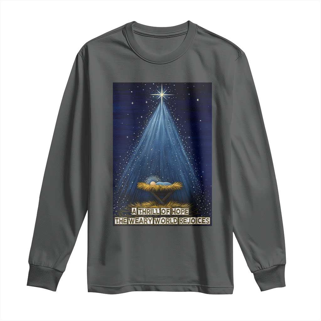 Nativity Scene Christmas Long Sleeve Shirt Biible Baby Jesus Christian TS14 Dark Heather Print Your Wear