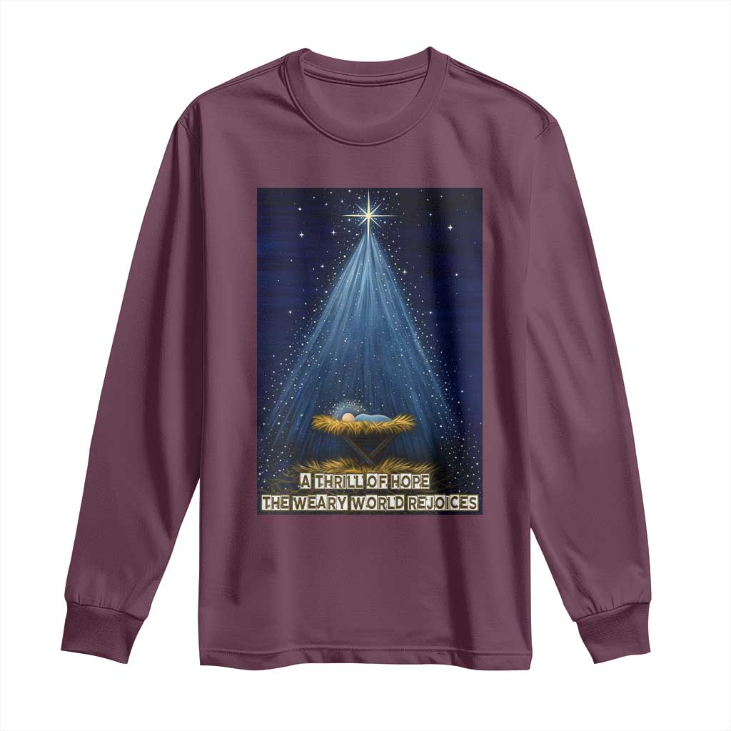 Nativity Scene Christmas Long Sleeve Shirt Biible Baby Jesus Christian TS14 Maroon Print Your Wear