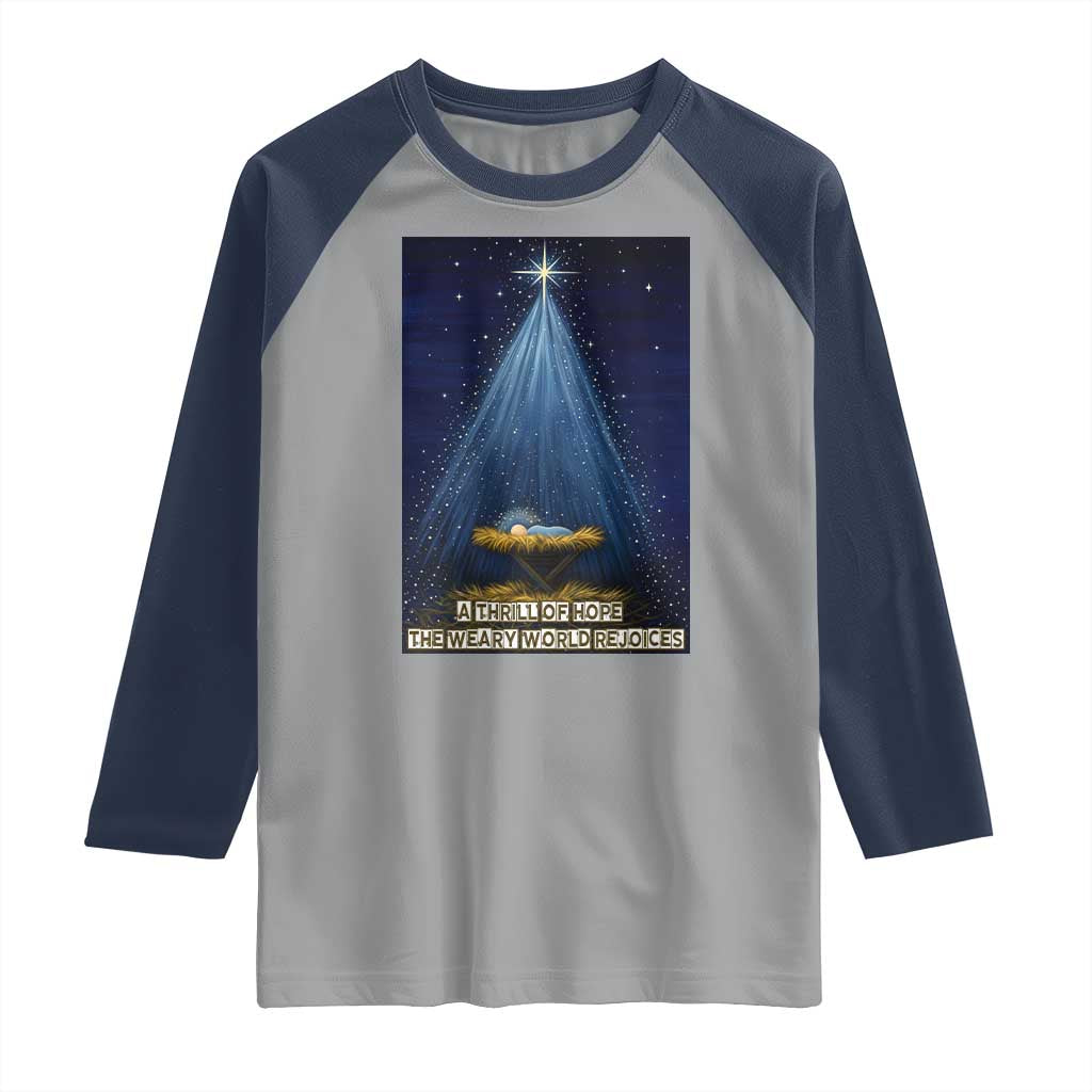 Nativity Scene Christmas Raglan Shirt Biible Baby Jesus Christian TS14 Sport Gray Navy Print Your Wear