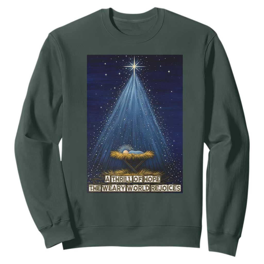 Nativity Scene Christmas Sweatshirt Biible Baby Jesus Christian TS14 Dark Forest Green Print Your Wear