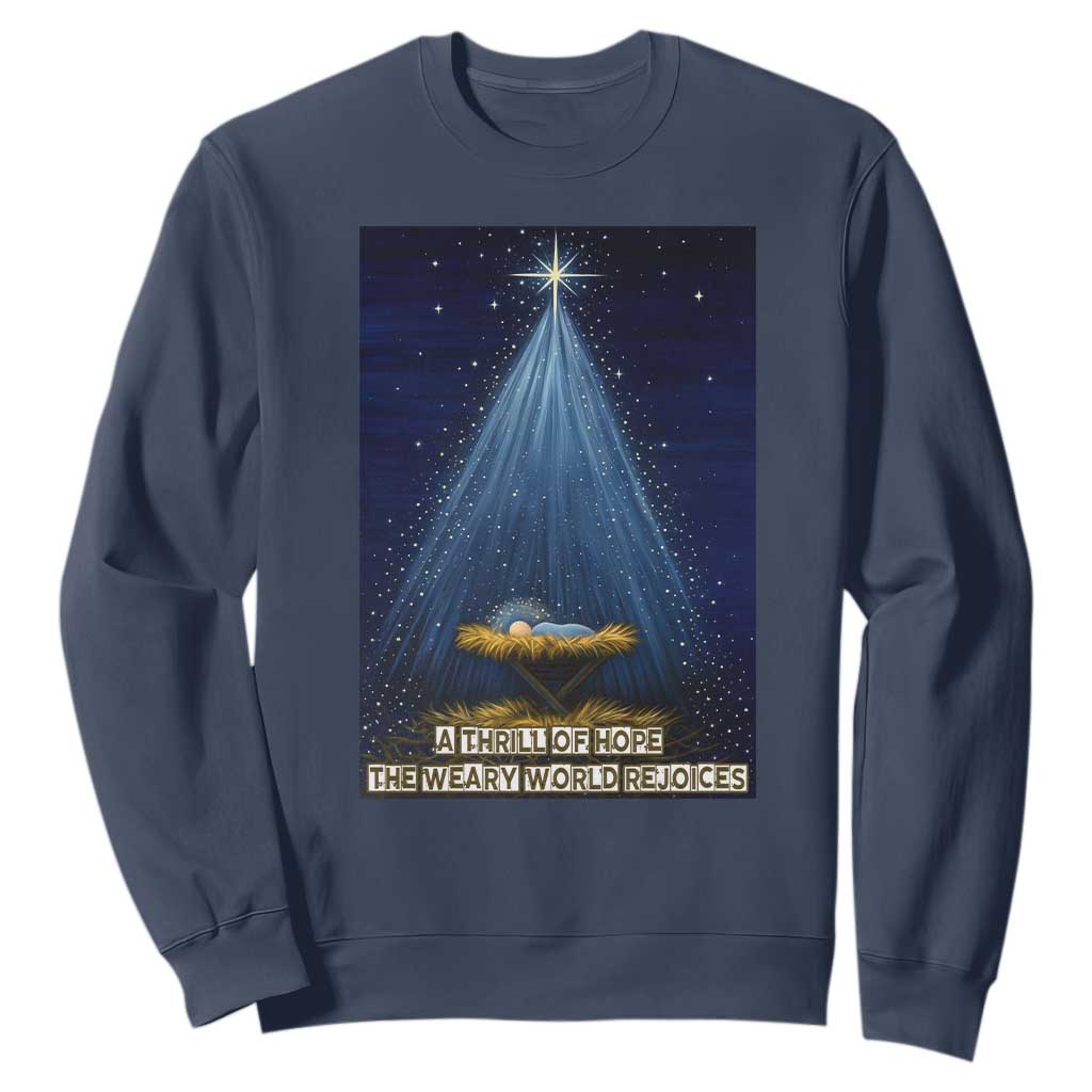 Nativity Scene Christmas Sweatshirt Biible Baby Jesus Christian TS14 Navy Print Your Wear