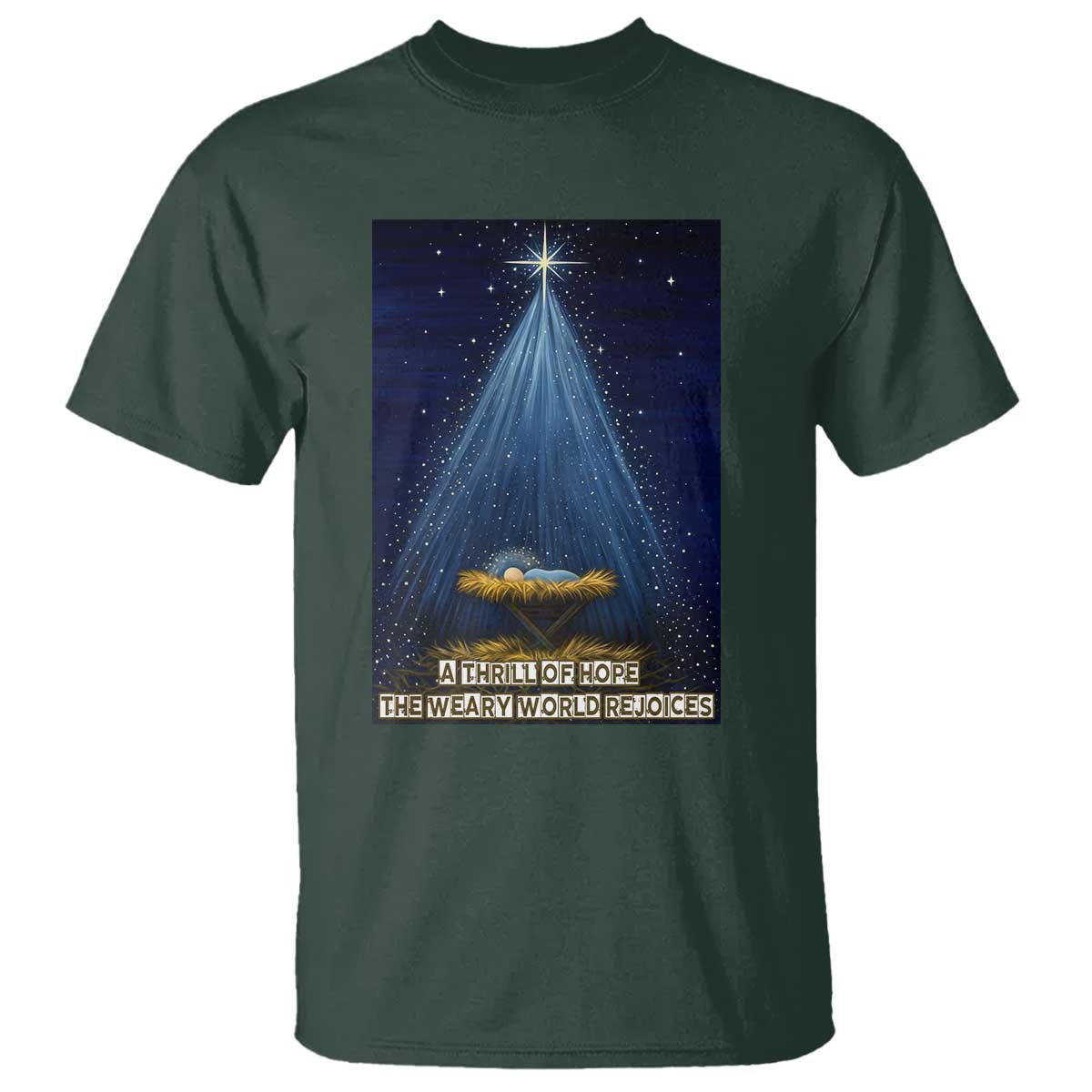 Nativity Scene Christmas T Shirt Biible Baby Jesus Christian TS14 Dark Forest Green Print Your Wear