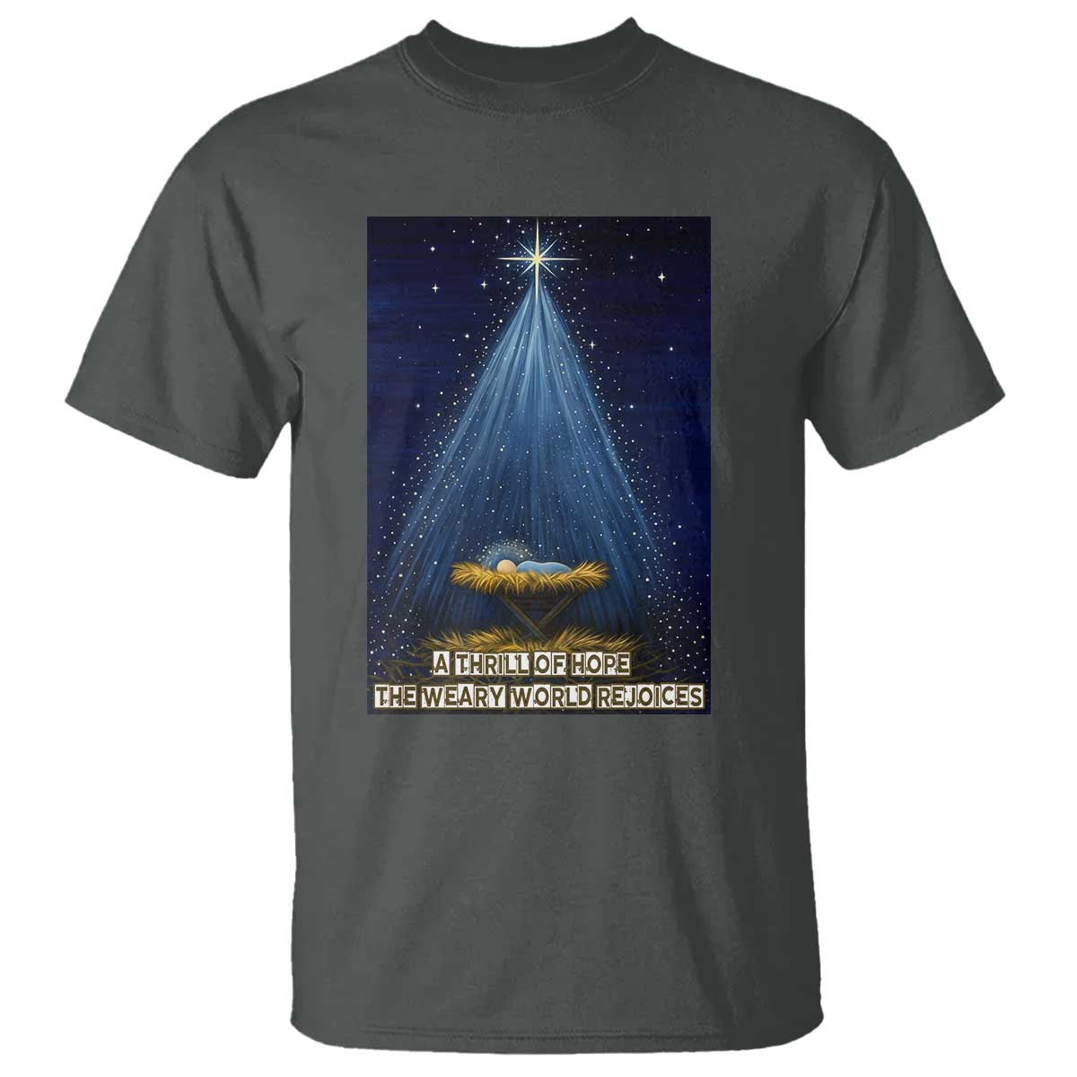 Nativity Scene Christmas T Shirt Biible Baby Jesus Christian TS14 Dark Heather Print Your Wear