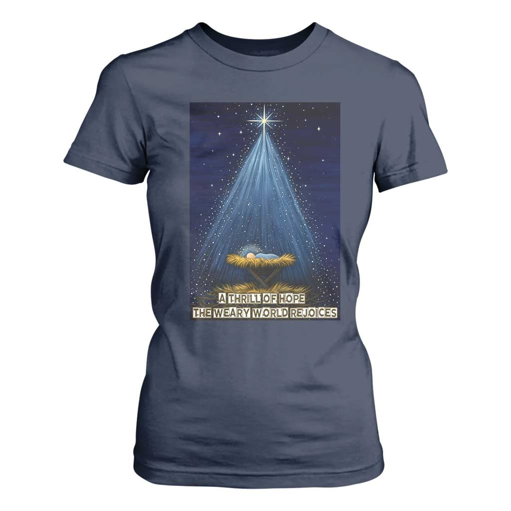 Nativity Scene Christmas T Shirt For Women Biible Baby Jesus Christian TS14 Navy Print Your Wear