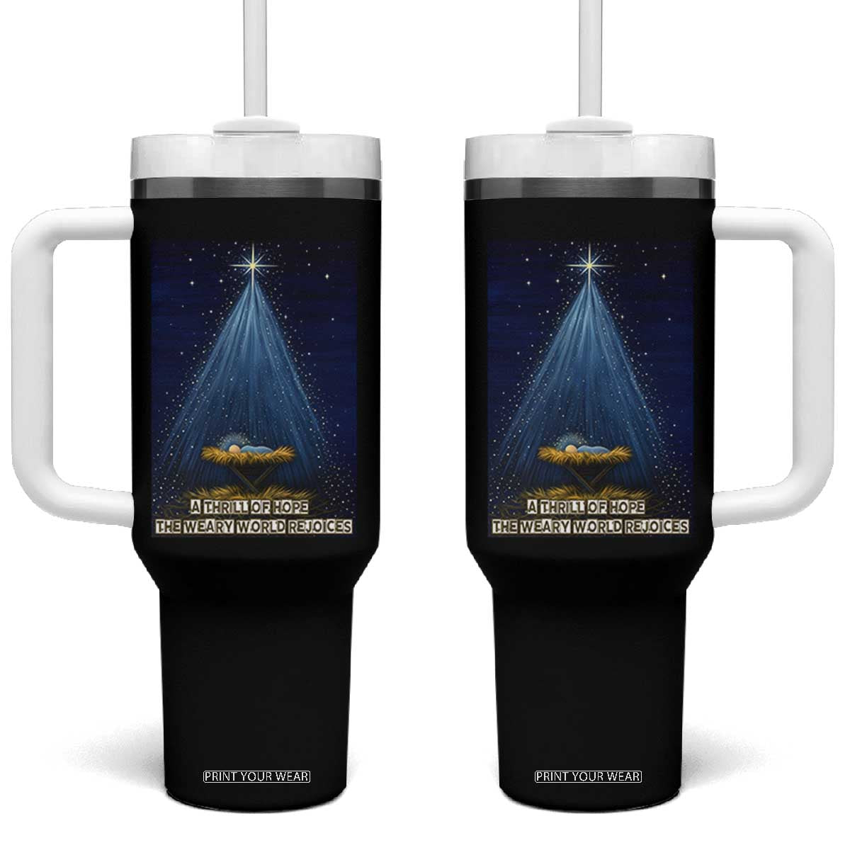 Nativity Scene Christmas Tumbler With Handle Biible Baby Jesus Christian TS14 One Size: 40 oz Black Print Your Wear