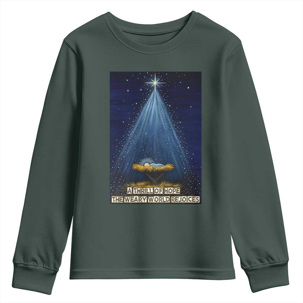Nativity Scene Christmas Youth Sweatshirt Biible Baby Jesus Christian TS14 Dark Forest Green Print Your Wear