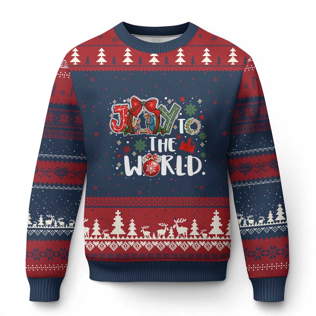 Nativity Scene Xmas Ugly Christmas Sweater Joy To The World TS14 Navy Red Print Your Wear