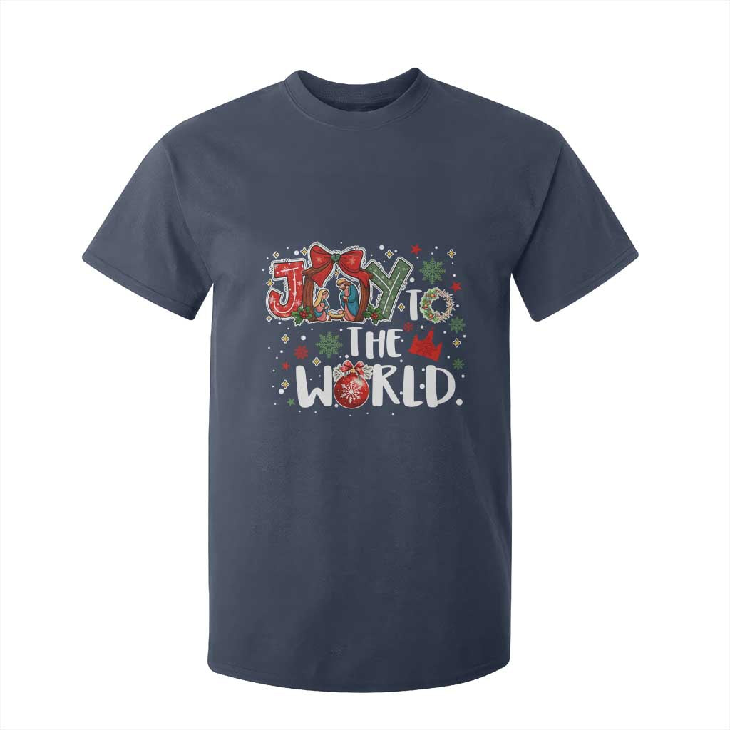 Nativity Scene Christmas T Shirt For Kid Joy To The World TS14 Navy Print Your Wear