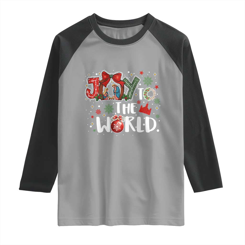Nativity Scene Christmas Raglan Shirt Joy To The World TS14 Sport Gray Black Print Your Wear