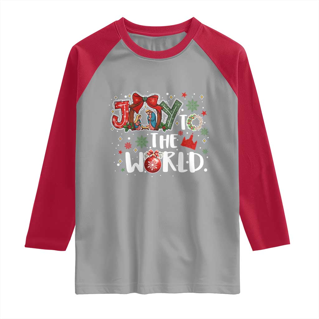 Nativity Scene Christmas Raglan Shirt Joy To The World TS14 Sport Gray Red Print Your Wear