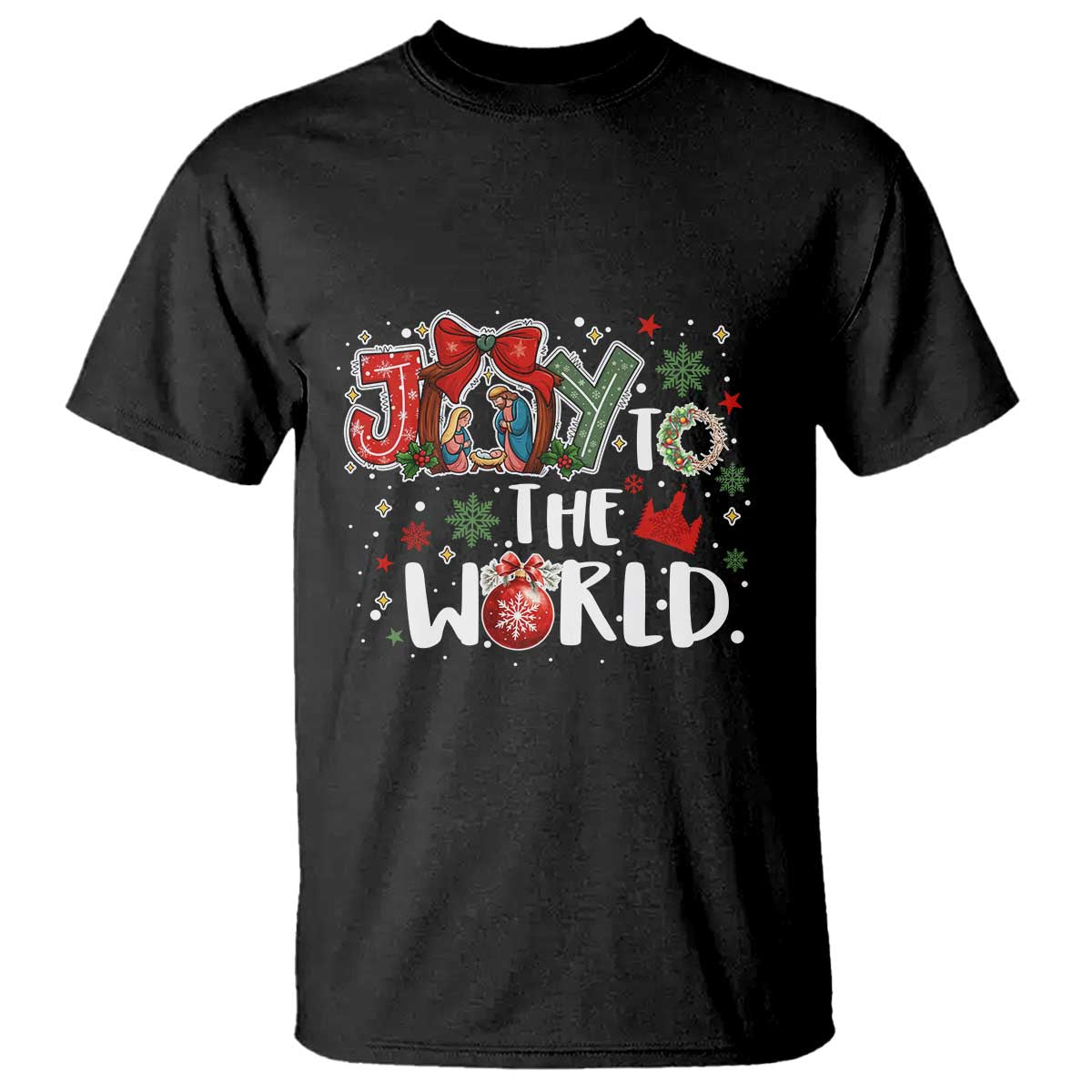 Nativity Scene Christmas T Shirt Joy To The World TS14 Black Print Your Wear
