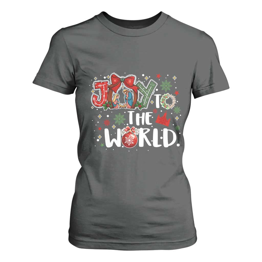 Nativity Scene Christmas T Shirt For Women Joy To The World TS14 Dark Heather Print Your Wear