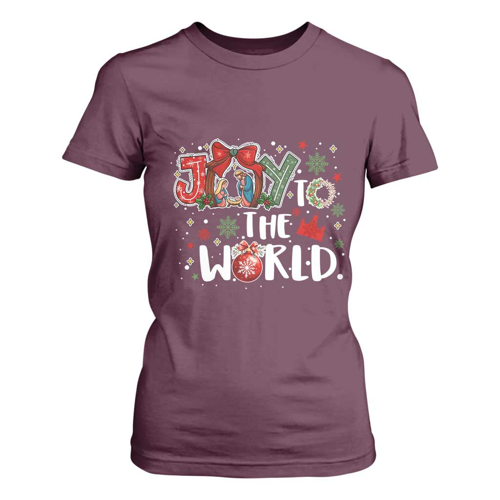 Nativity Scene Christmas T Shirt For Women Joy To The World TS14 Maroon Print Your Wear