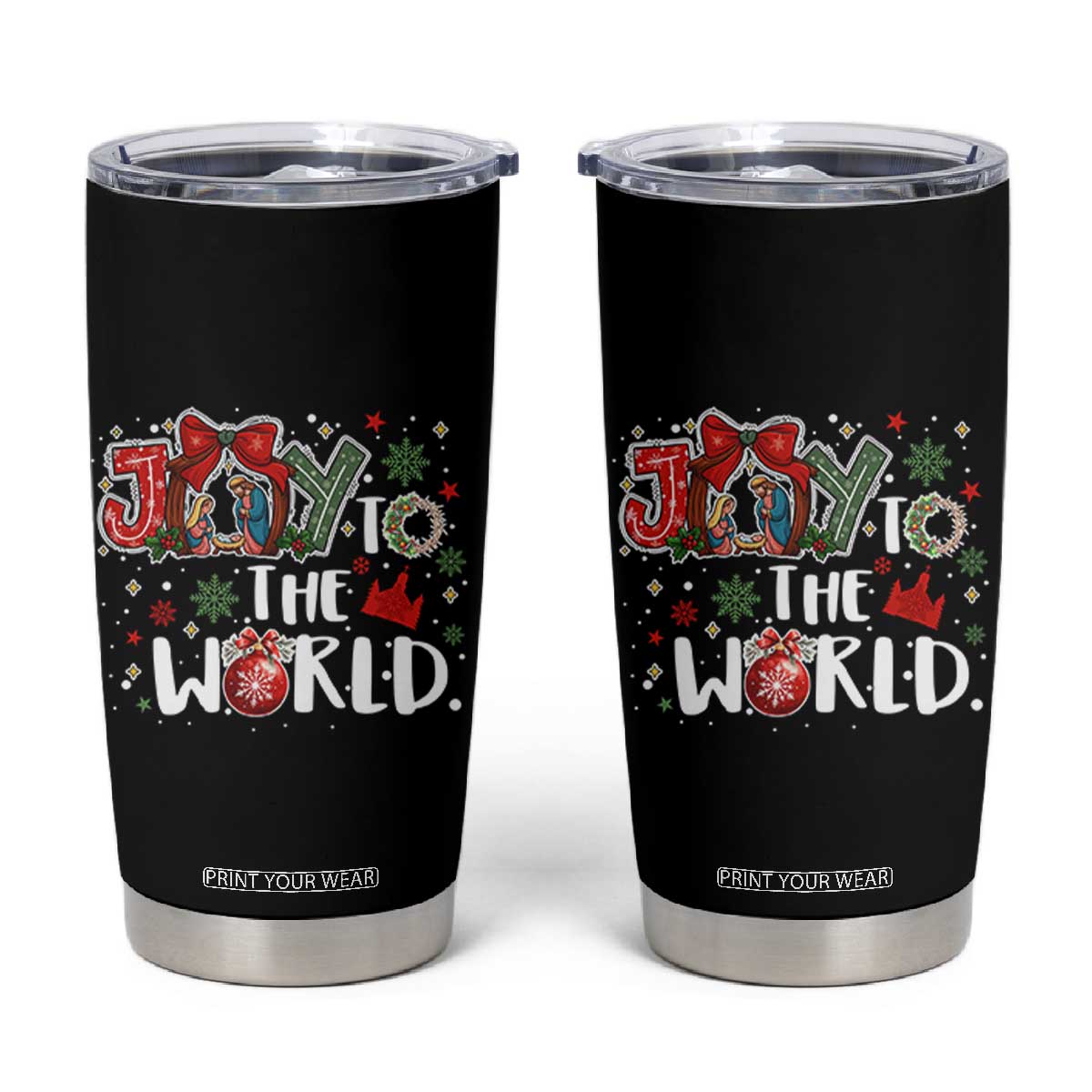 Nativity Scene Christmas Tumbler Cup Joy To The World TS14 Black Print Your Wear