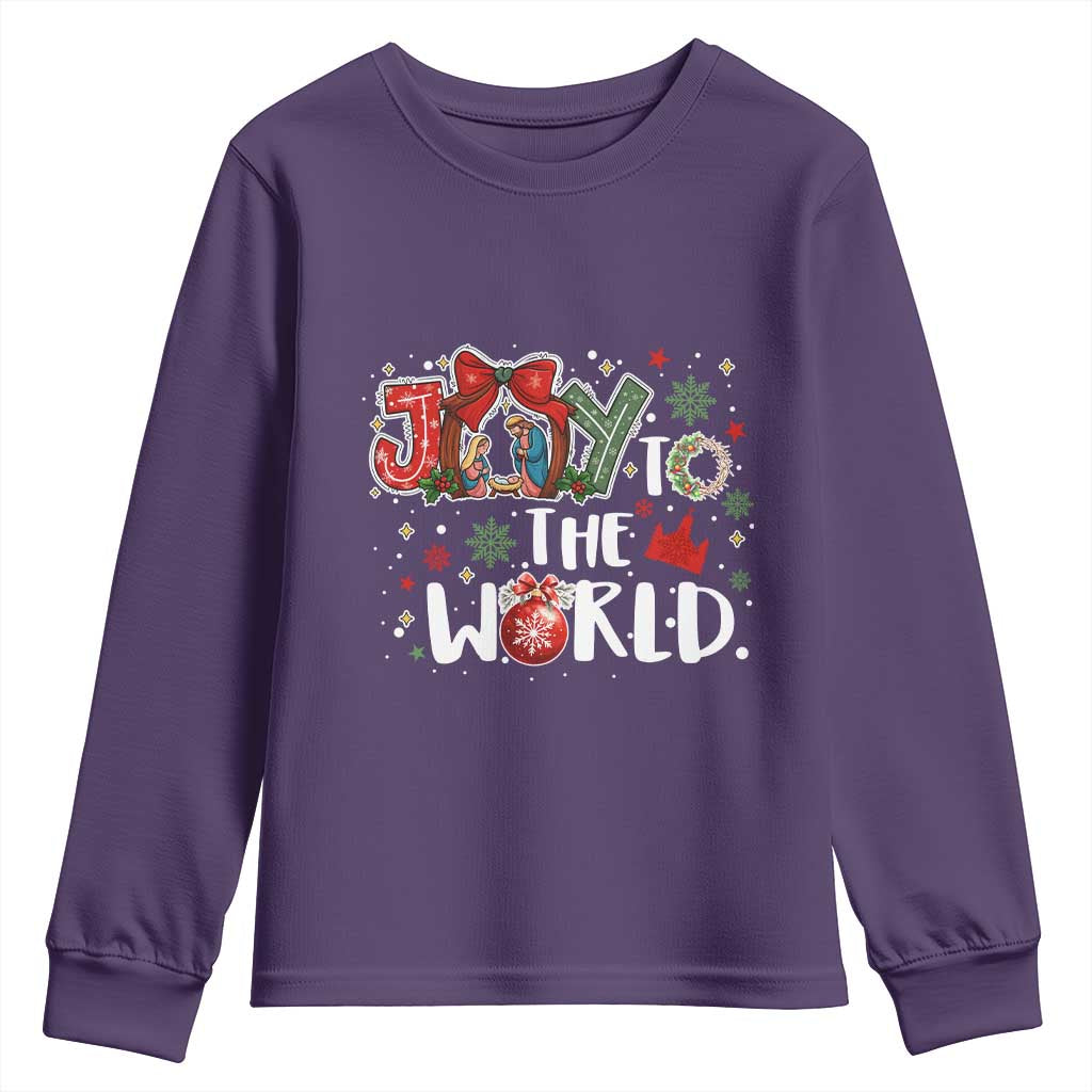 Nativity Scene Christmas Youth Sweatshirt Joy To The World TS14 Purple Print Your Wear