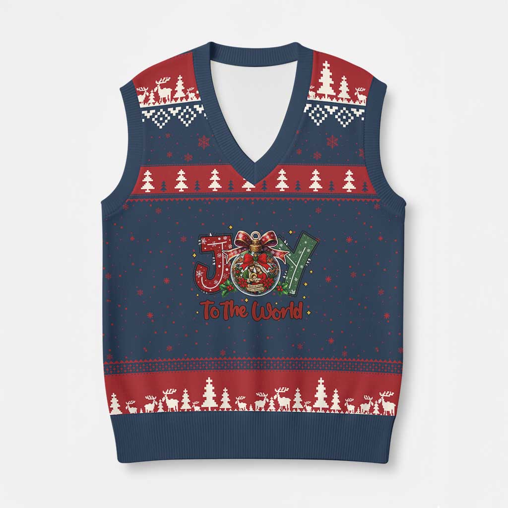 Jesus Xmas V-Neck Knit Sweater Vest Joy To The World TS14 Navy Red Print Your Wear