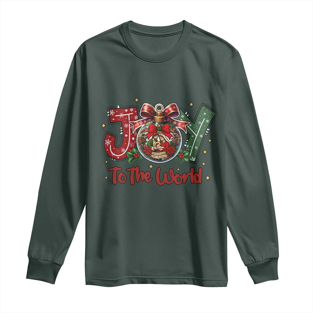 Jesus Christmas Long Sleeve Shirt Joy To The World TS14 Dark Forest Green Print Your Wear