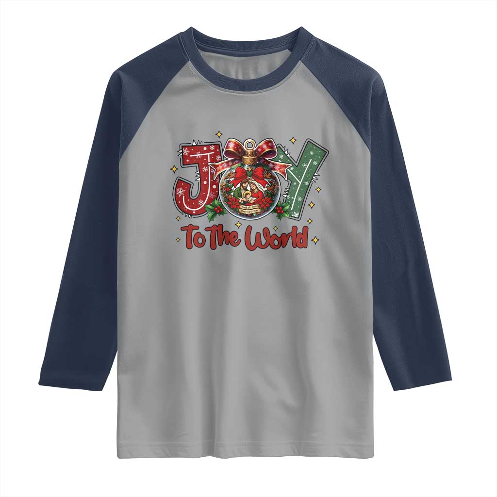 Jesus Christmas Raglan Shirt Joy To The World TS14 Sport Gray Navy Print Your Wear