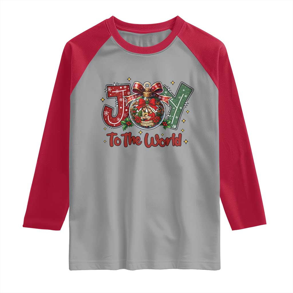 Jesus Christmas Raglan Shirt Joy To The World TS14 Sport Gray Red Print Your Wear