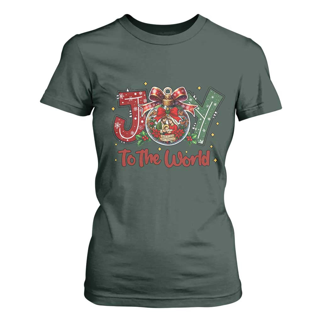 Jesus Christmas T Shirt For Women Joy To The World TS14 Dark Forest Green Print Your Wear