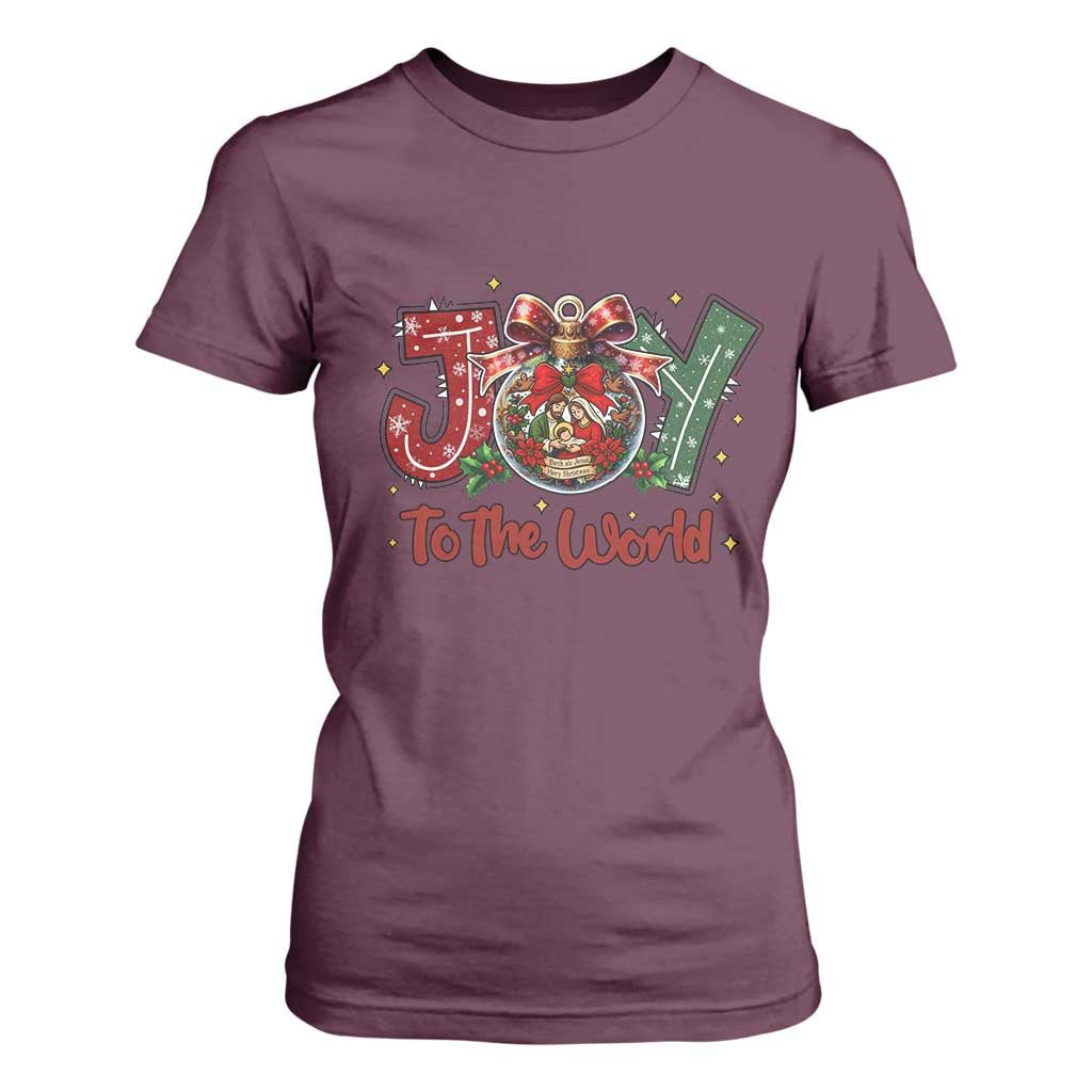 Jesus Christmas T Shirt For Women Joy To The World TS14 Maroon Print Your Wear