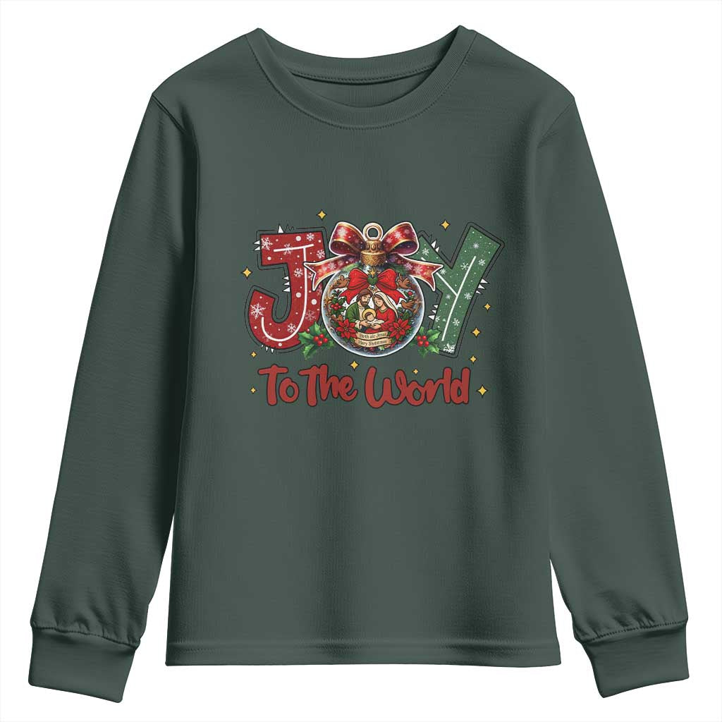 Jesus Christmas Youth Sweatshirt Joy To The World TS14 Dark Forest Green Print Your Wear