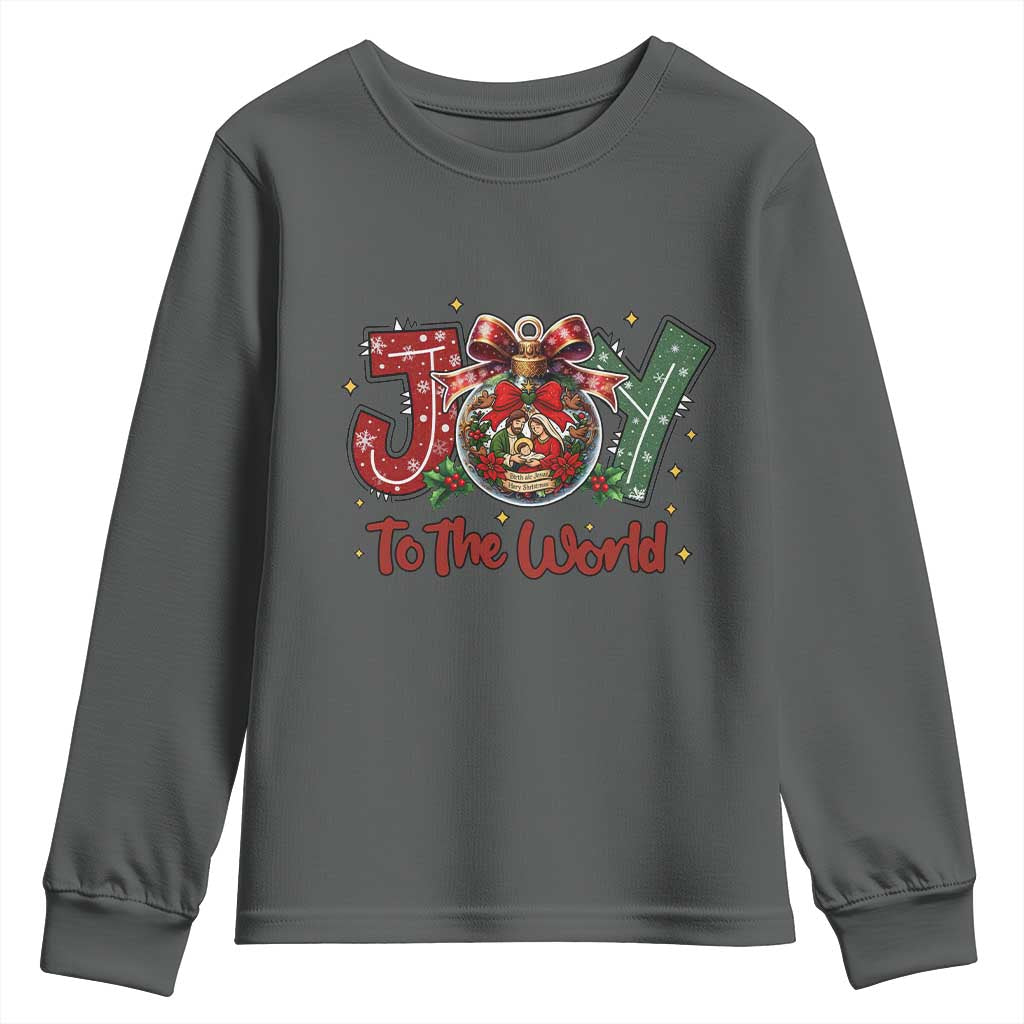 Jesus Christmas Youth Sweatshirt Joy To The World TS14 Dark Heather Print Your Wear